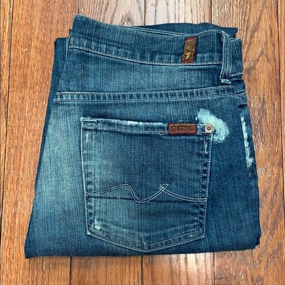 7 For all Mankind crop boy cut distressed jeans - Picture 1 of 5
